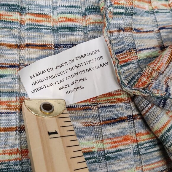 Shoshanna Women's Mini Dress Size L Multicolor Scalloped Hem Knit Ribbed V Neck - Picture 11 of 14